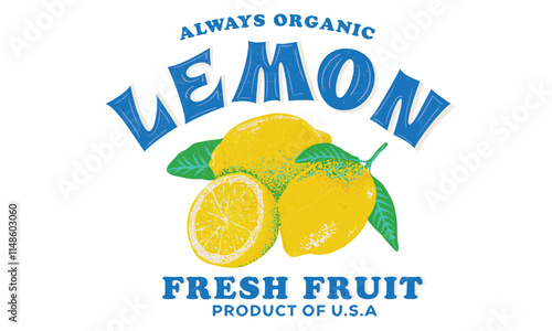 Summer food poster design. Lemon fruit artwork. Fresh lemon fruit print. Lemonade art. Nature fruit club print design. Organic food artwork for for t-shirt. Fruit vintage t-shirt design.
