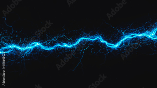 Blue Lightning Strike on Black Background.