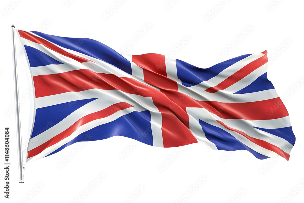 United Kingdom flag is waving isolated on white background United Kingdom flag is waving isolated on white background