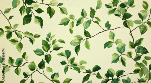 Wallpaper Mural Light green and white small leaves pattern on a cream background. Torontodigital.ca