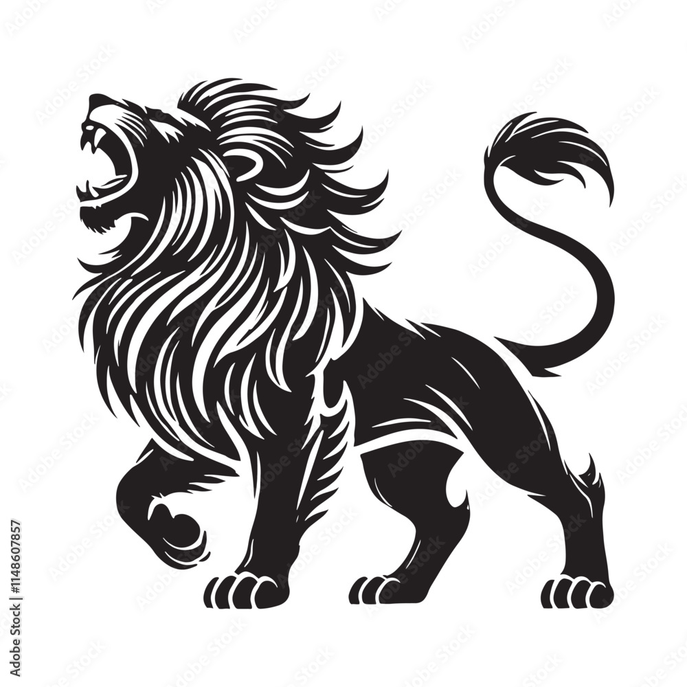Fototapeta premium Captivating roaring lion silhouette for creative applications - Roaring lion vector 