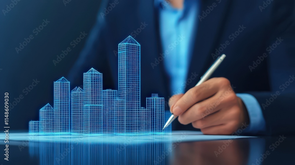 milestone and planning concept. A person sketches a digital city skyline using a stylus on a tablet, showcasing innovative architecture ideas. milestone and planning concept. A person sketches a digital city skyline using a stylus on a tablet, showcasing innovative architecture ideas.