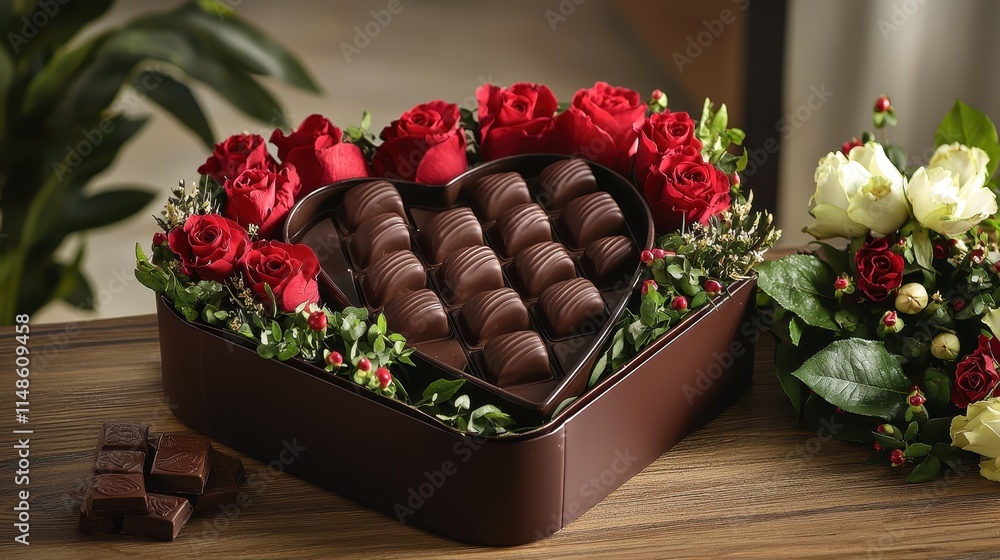 Heart-Shaped Chocolate Box with Roses Heart-Shaped Chocolate Box with Roses