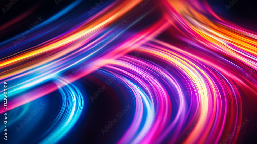 Vibrant light trails create a dynamic, colorful pattern at night. Vibrant light trails create a dynamic, colorful pattern at night.