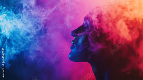 Colorful silhouette with smoke effects creates an artistic atmosphere at night.