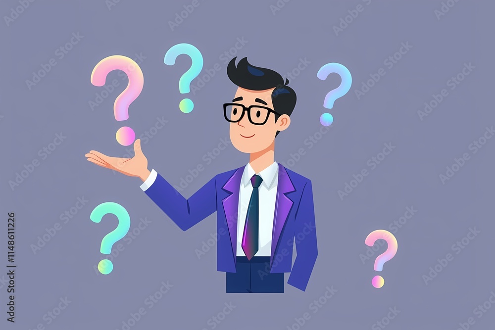 Businessman pondering questions 