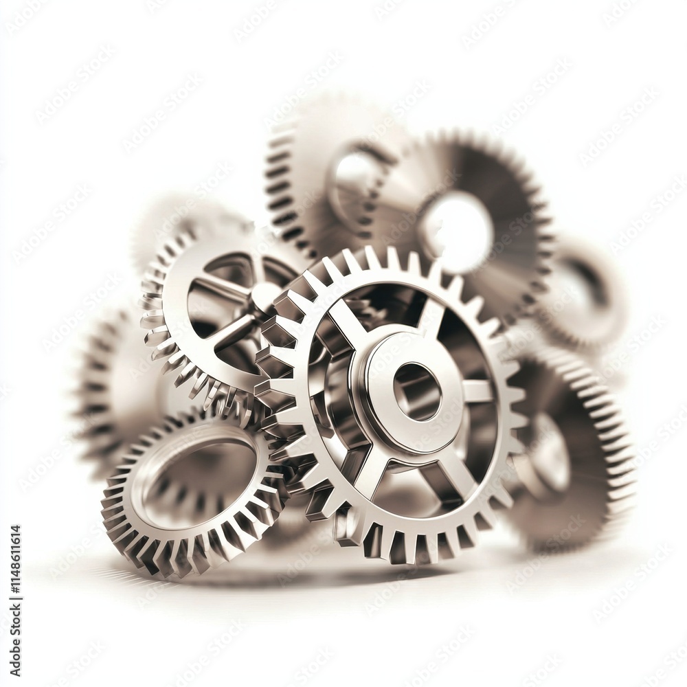 A close-up of metallic gears stacked together, showcasing intricate details and varying sizes, symbolizing mechanics and engineering. A close-up of metallic gears stacked together, showcasing intricate details and varying sizes, symbolizing mechanics and engineering.