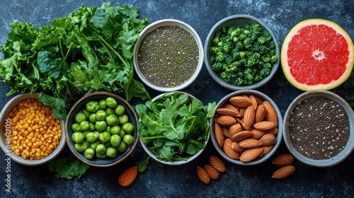 Wallpaper Mural Assorted healthy food ingredients on dark background. Torontodigital.ca