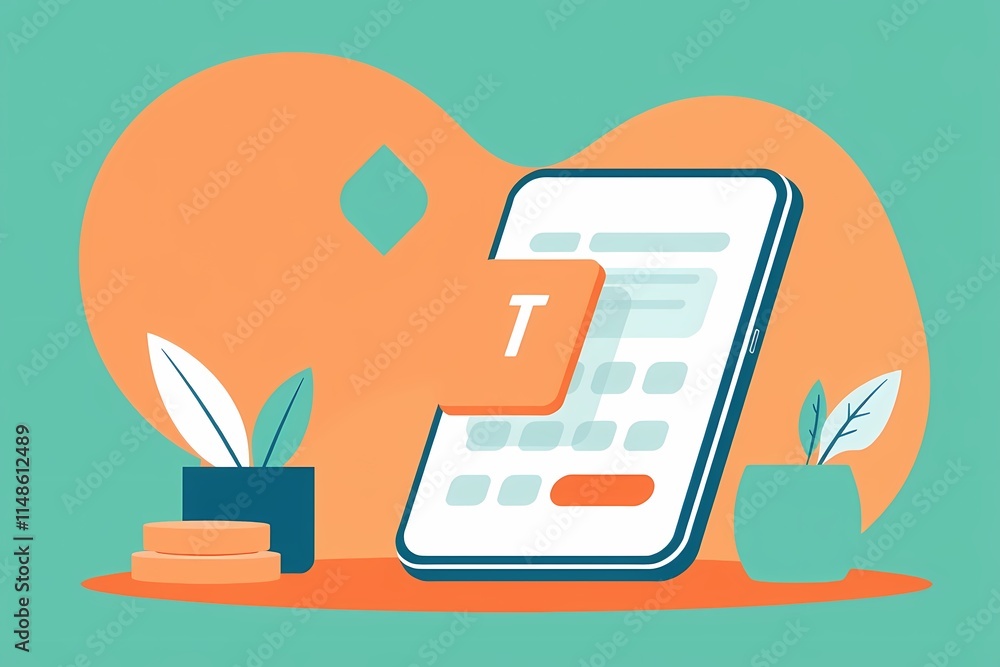 Mobile Payment App: A modern and stylish illustration of a mobile phone with a payment app interface, featuring a prominent Mobile Payment App: A modern and stylish illustration of a mobile phone with a payment app interface, featuring a prominent