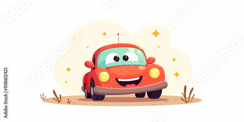 cartoon smiling red car on a white background