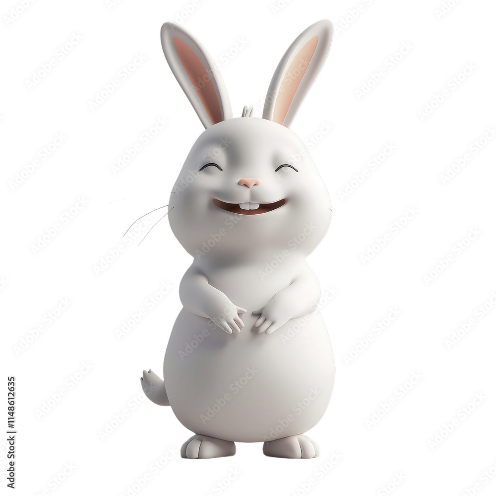 Fototapeta premium A cartoon rabbit is smiling and has its mouth open