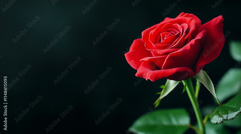 A stunning red rose blooms against a dark background, symbolizing love and beauty. A stunning red rose blooms against a dark background, symbolizing love and beauty.