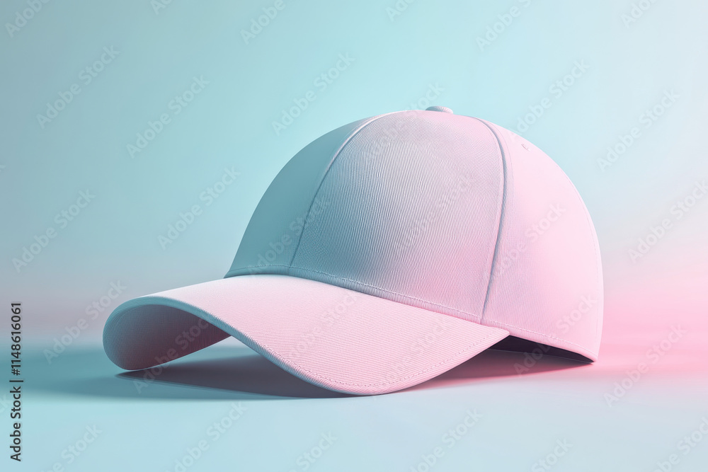 Fototapeta premium Pink baseball cap on pastel gradient background