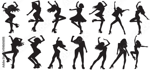 Silhouettes of sexy beautiful women dancing pose vector 