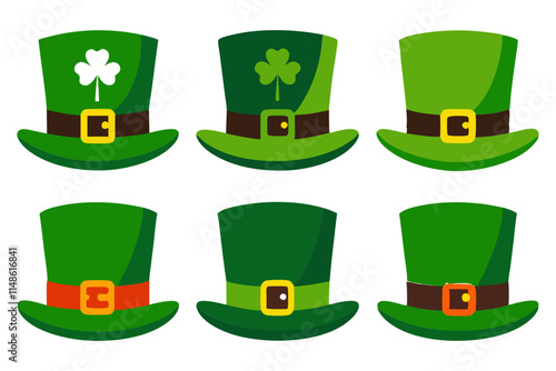 6 different styles of leprechaun hats vector illustration