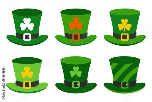 6 different styles of leprechaun hats vector illustration