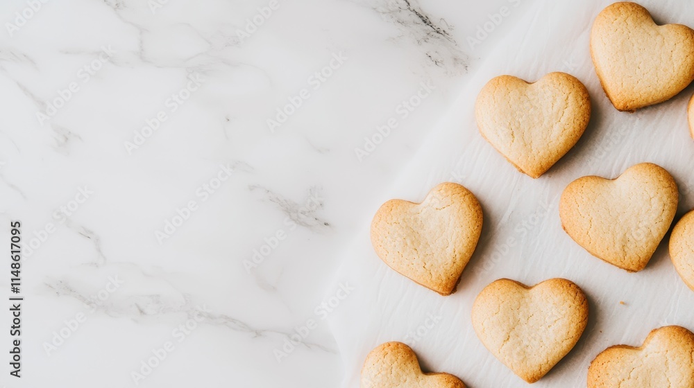 Freshly Baked Heart-Shaped Cookies on a Marble Surface for a Sweet Celebration Freshly Baked Heart-Shaped Cookies on a Marble Surface for a Sweet Celebration