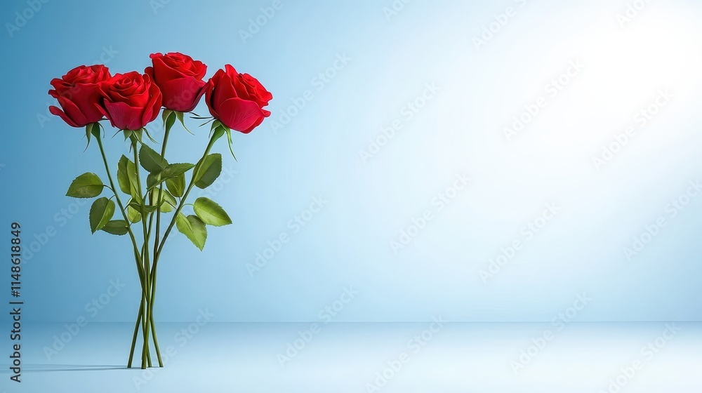 Obraz premium Vibrant Red Roses in a Minimalist Style on a Soft Blue Background