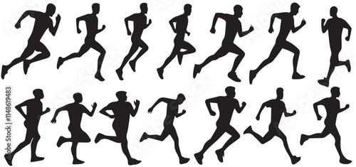 Runner silhouette men collection vector illustration. Isolated on white background 