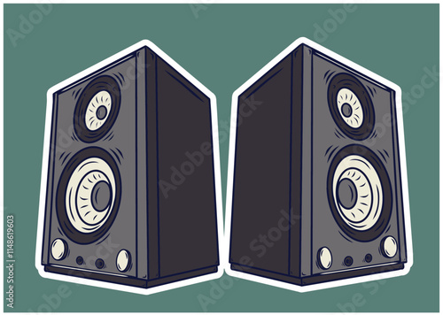 Set of different sound speakers, subwoofer, acoustic audio for concert or home cinema stereo system