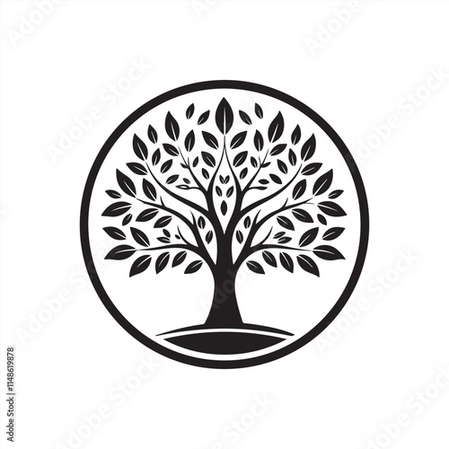 tree silhouette vector line art logo design