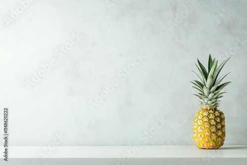 Tropical Pineapple in a Minimalist Composition Against a Light Grey Wall