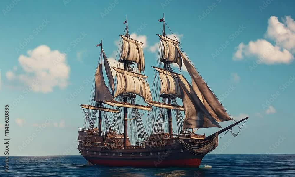 A moderate sailing boat moving in the sea.