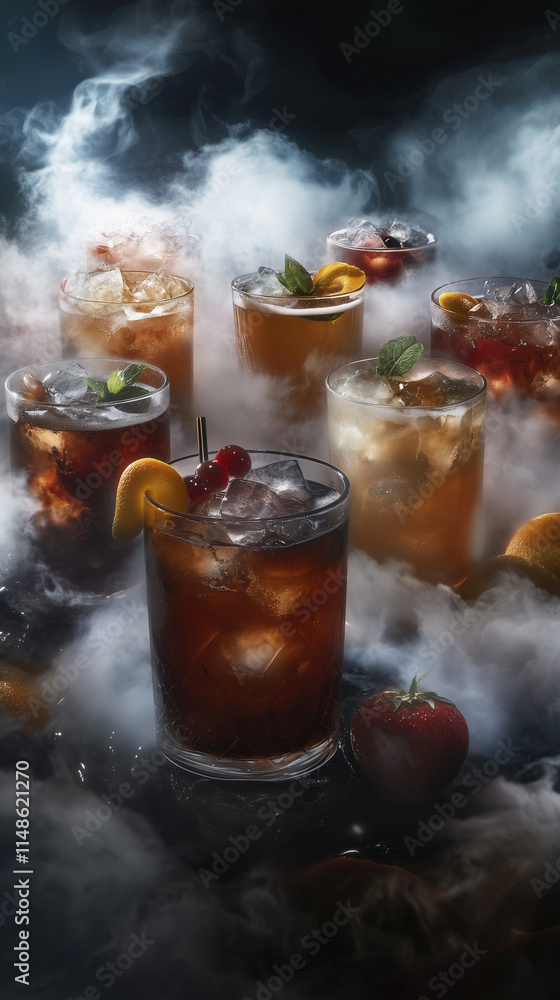 Stylish Cocktails with Dramatic Fog Stylish Cocktails with Dramatic Fog