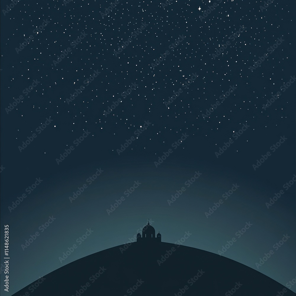 Silhouette Mosque Atop Hill Under Starry Night Sky Silhouette Mosque Atop Hill Under Starry Night Sky