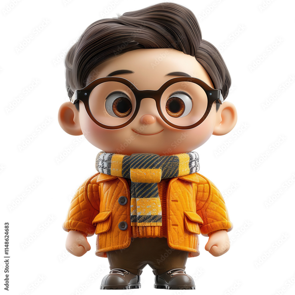 A cartoon boy wearing glasses and a scarf is smiling A cartoon boy wearing glasses and a scarf is smiling