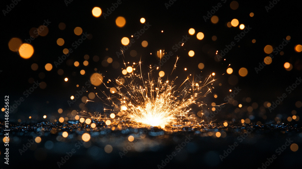 Obraz premium Sparkling firework display illuminating dark background at night.