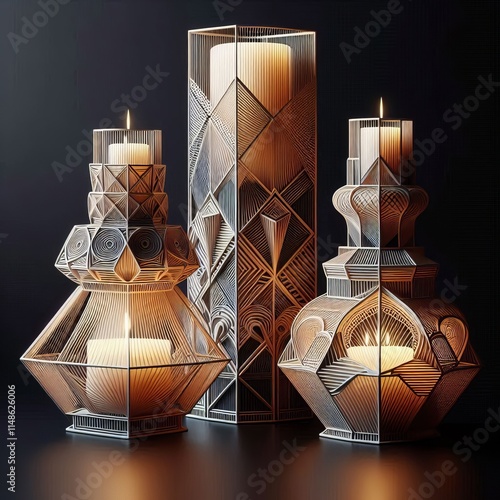 Candle shapes composed of geometric lines and patterns emphasizi photo