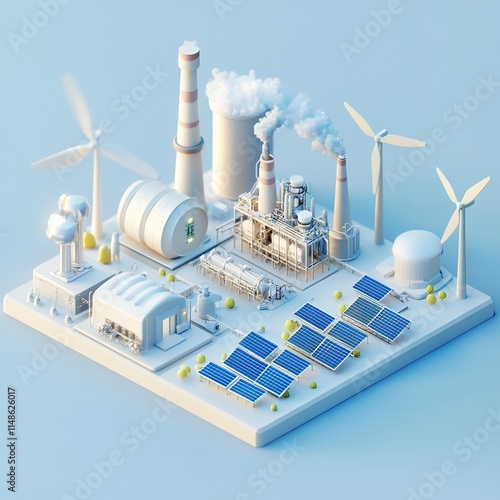 Hydrogen Energy Plant with Wind Turbines and Solar Panels