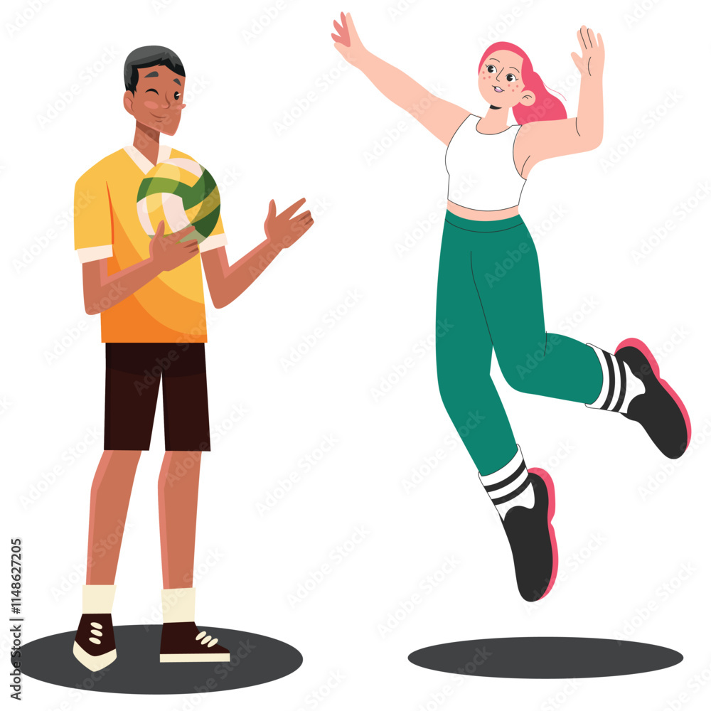 vector the activity of two people demonstrating volleyball movements vector the activity of two people demonstrating volleyball movements