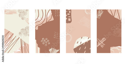 Brown nude collage backgrounds set. Mocha mousse palette Abstract textured template. Monochrome backdrop. Scrapbook modern nude colors cover with copy space. Vector illustration.
