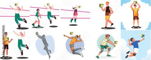 vector set activity of volleyball