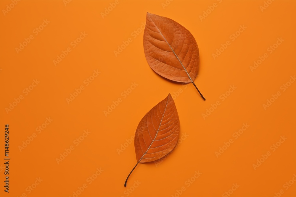 Obraz premium two leaves on an orange background