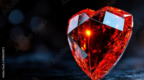 Luminous Red Heart-Shaped Gemstone Symbol of Love and Passion