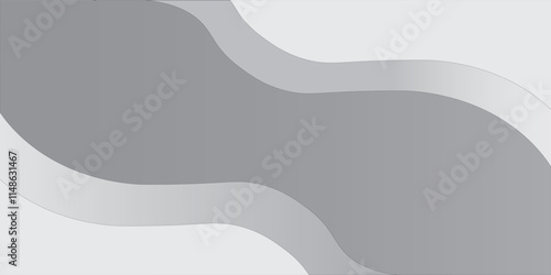 Abstract background with smooth, flowing white and light gray curves, creating a minimalist and calming effect. Vector illustration