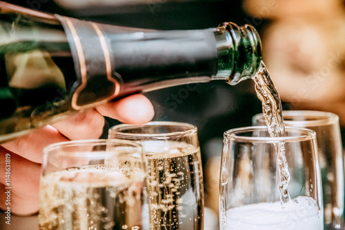 Glass glasses of champagne, people celebrating an important event, festive toast