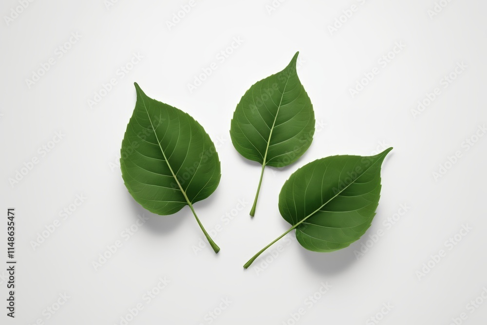 Fototapeta premium three green leaves on a white background