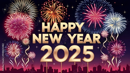 Happy New Year 2025 Festive Fireworks Banner Background