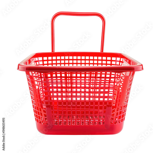 A red shopping basket with a handle photo