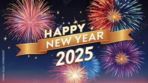 Happy New Year 2025 Festival Fireworks Banner Background