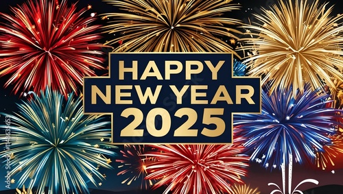Happy New Year 2025 Festive Fireworks Greeting Banner