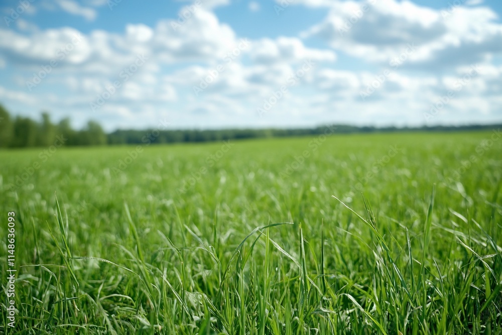 Lush green grass under a bright sky with fluffy clouds. Lush green grass under a bright sky with fluffy clouds.