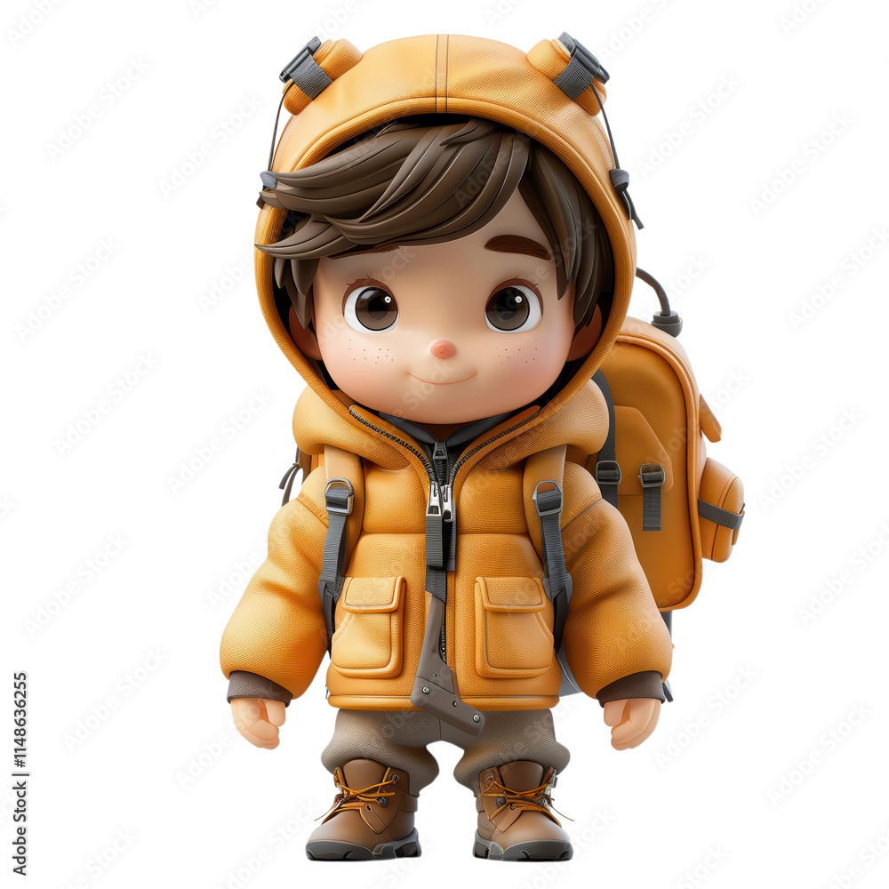 A cartoon character wearing a yellow jacket and a backpack A cartoon character wearing a yellow jacket and a backpack