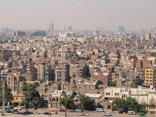 Smog over Cairo's dense city scape seen from the Citadel of Saladin on a sunny afternoon photo