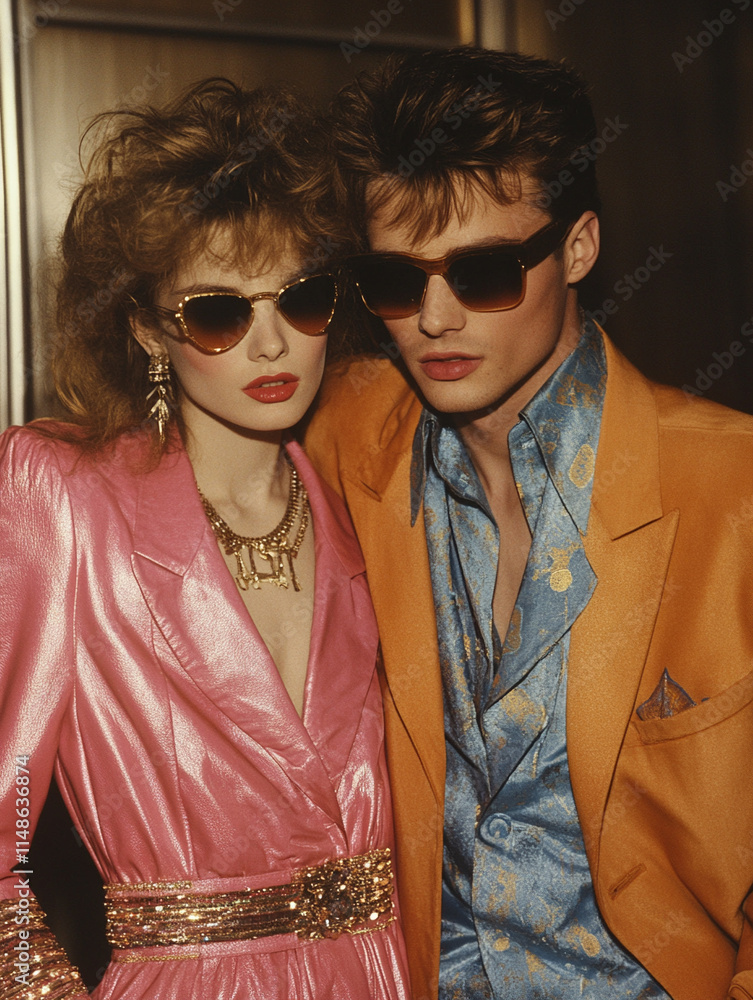 Obraz premium Fashionable couple in retro attire posing together