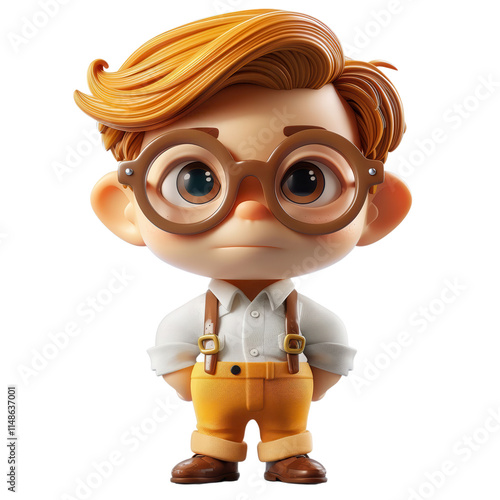 A cartoon character wearing glasses and a white shirt